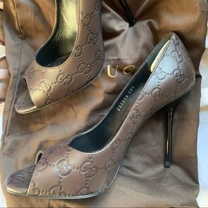 Gucci Brown Monogram Heels